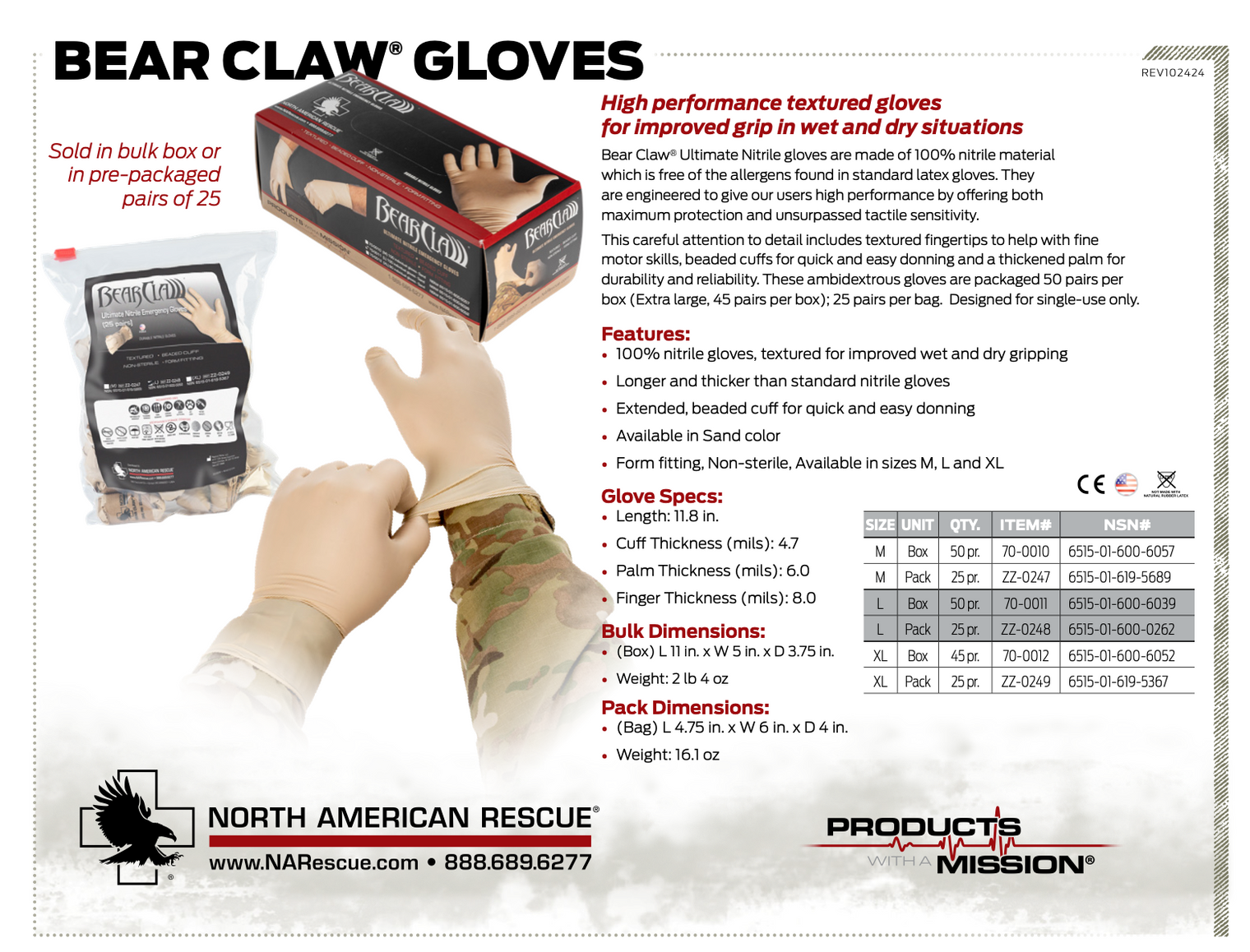 Bear Claw® Ultimate Nitrile Gloves – Large (1 Pair) | Heavy-Duty, Textured, Extended Cuff, Latex-Free