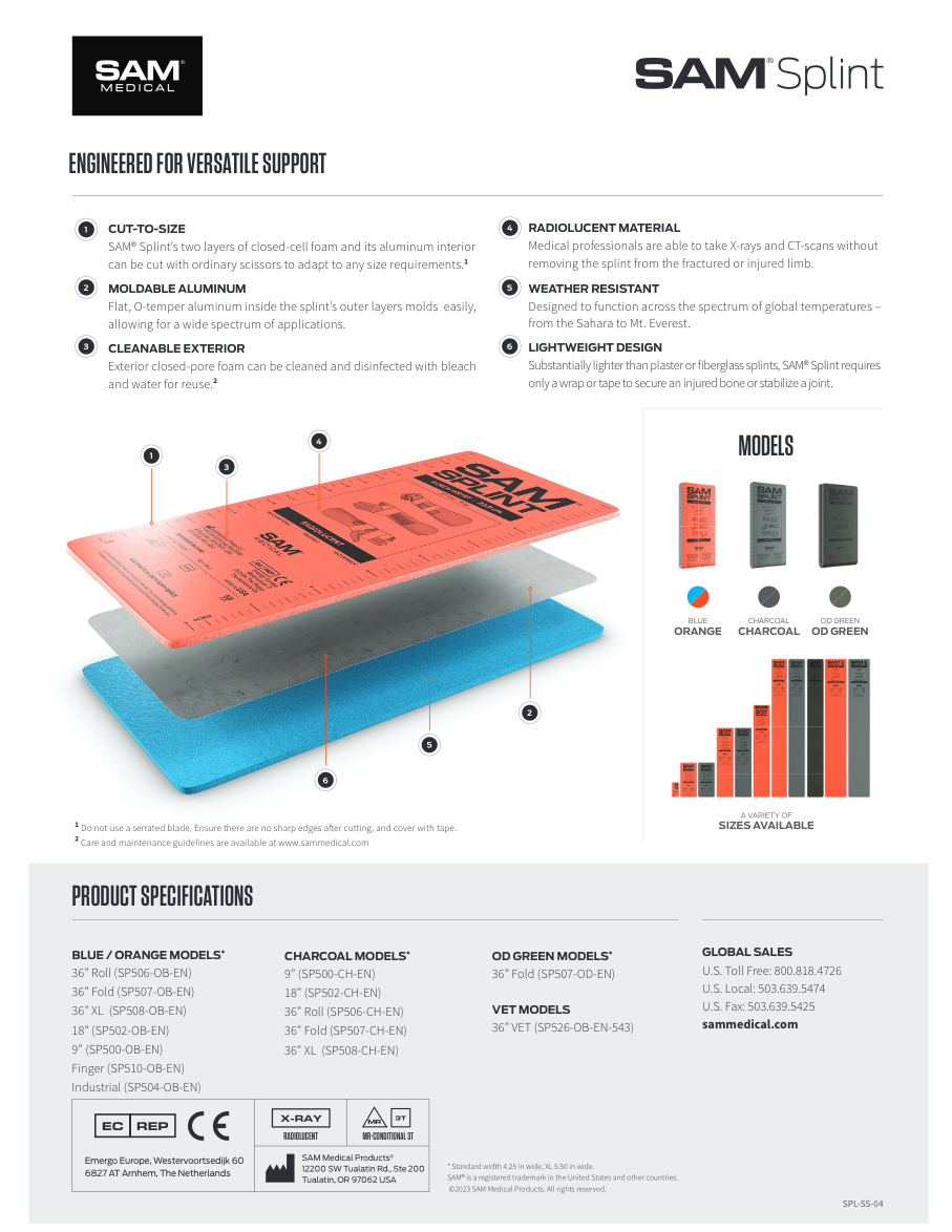 SAM Splint - 24” (Orange/Blue) | Compact & Versatile Medical Splint for Immobilization