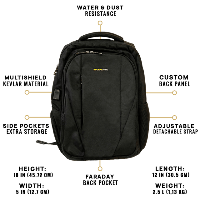 EscapeZone Shield/Faraday Ballistic Backpack-BLACK