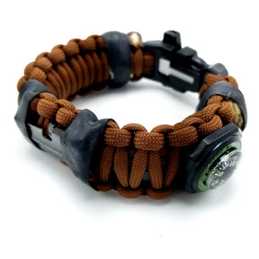 Camper Strap - Outdoor, Hike, & Kayak ready Survival Fire Starter Paracord Bracelet. Medium Tight fits 7" to 7.5" wrists / Coyote Brown / None - Paracord Straps by Superesse Straps LLC